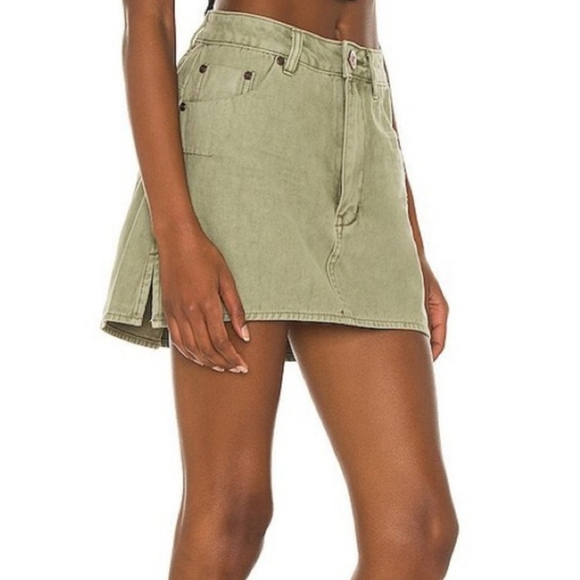 One Teaspoon Vanguard Mid Rise Relaxed Denim Skirt In Olive Size 27 Brand New - Picture 2 of 13